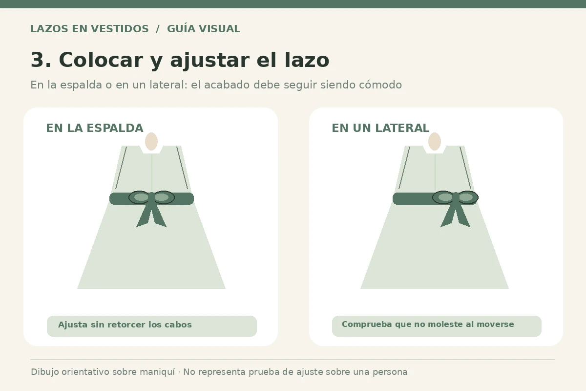 Comparación de un vestido con lazo centrado en la espalda y otro en un lateral de la cintura