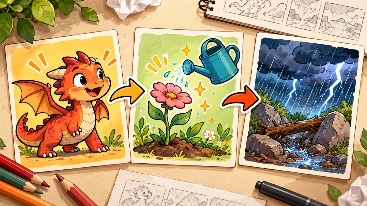 Tarjetas ilustradas para inventar un cómic con protagonista y conflicto