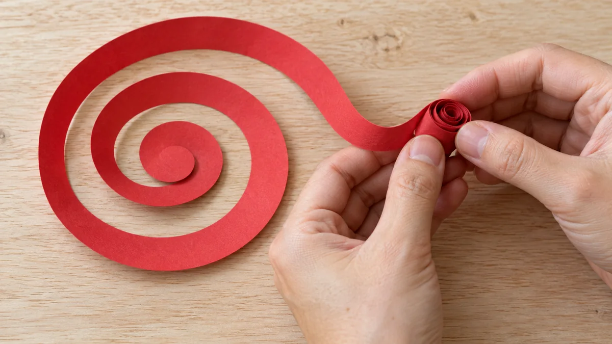 Enrollado del extremo exterior de una espiral de papel rojo
