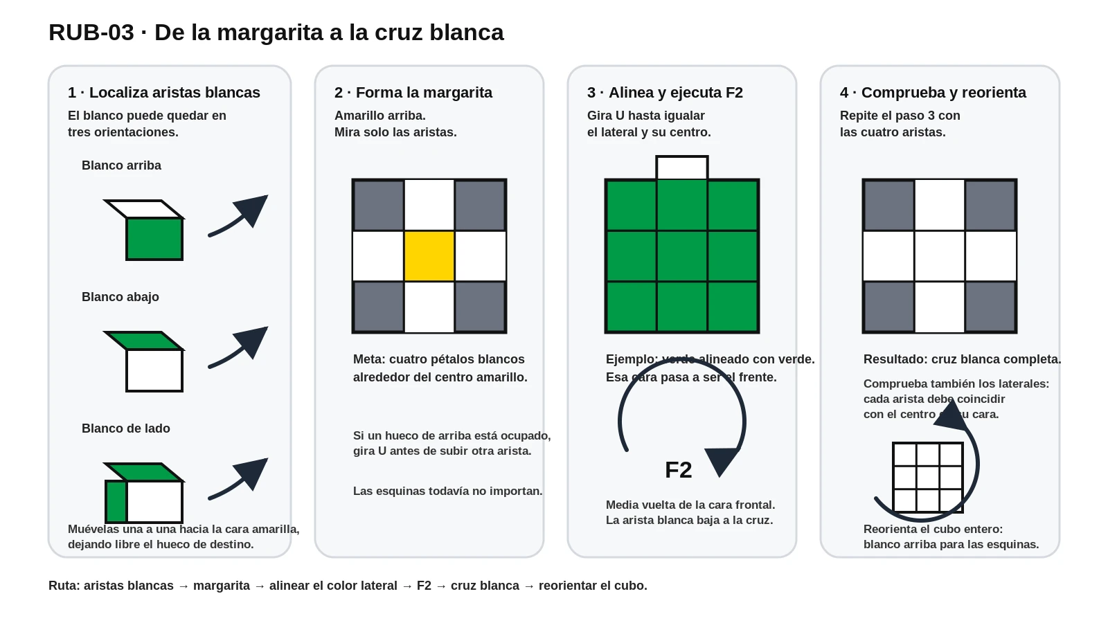 Formación de la margarita, alineación de aristas y paso a la cruz blanca.